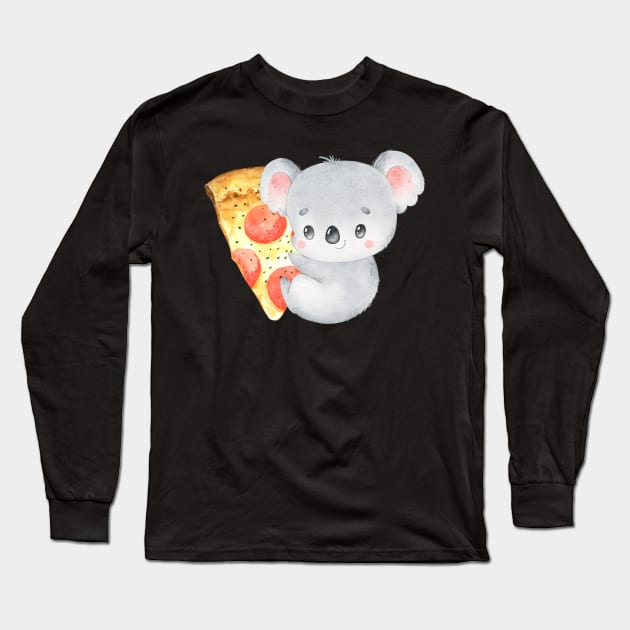 Cute Koala eats pizza perfect gift for pizza and koala lovers and pizza addicts Long Sleeve T-Shirt by BoogieCreates